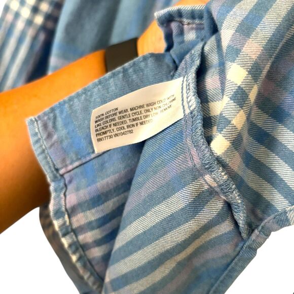 Art Class Shirt Girls Large 10/12 Blue Plaid Long Sleeve Button Front Pocket Top - Picture 2 of 7